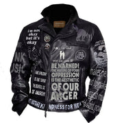 I Am Not Okay Printed Men's Fashion, Black Cowhide Leather Brando Jacket, Cripple Punk Outfit For Men, Customize Biker's Style Punk Rock,